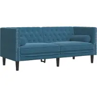 vidaXL Soffgrupp chesterfield 3 delar bolsterkuddar blå sammet
