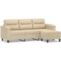 vidaXL 3-sitssoffa med fotpall gräddvit 180 cm mikrofibertyg