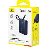 Baseus PicoGo - Strömförsörjningsbank - with built-in USB-C cable - 10000 mAh - 45 Watt - Fast Charge - 3 utdatakontakter (2 x USB-C, USB) - cosmic black