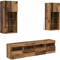 vidaXL TV-väggenheter med LED 5 pcs Gammalt trä 40,5 x 30 x 90 cm