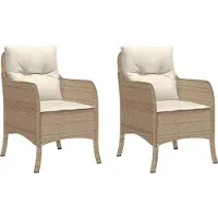 vidaXL Kuddstolar för trädgården med kudde, set om 2, beige, flätad resin 365148