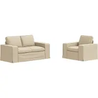 vidaXL Soffset 2 pcs Kräm 182 x 80 x 82 cm tyg