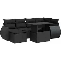 vidaXL Soffgrupp för trädgården med dynor 7 delar svart konstrotting