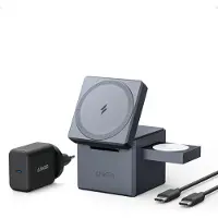 Anker 3-in-1 Cube - Trådlöst laddställ - med MagSafe + växelströmsadapter - 15 Watt - MFI-certifierad - svart