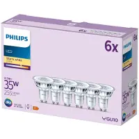 Philips - LED-spotlight - klar finish - GU10 - 3.5 W (motsvarande 35 W) - klass F - varmt vitt ljus - 2700 K (paket om 6)