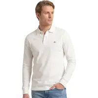 Gant för män. 2230 Shield piké pikétröja vit (XL), Casual, Bomull, Lång ärm