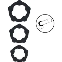 Vuxen - Beaded Silicone Cockring Set Of 3 - Black - S/M/L