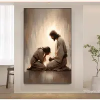 DIMENGQI Jesus Kristus Canvas Postres Kristus Jesus Porträtt Väggkonst Tryck Affisch Jag Ska Gå Med Kristus Bibelvers Present Affisch 50x75cm