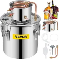 Vevor Still Destiller 8,5 Gallon Rostfritt Stål Vattendestiller 38L Kopparrör Hembryggningssats Inbyggd Termometer för DIY Whisky Vin Brandy Silver