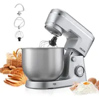 Vevor köksmaskin, 5,7 l elektrisk köksmaskin, 1500 W degmixer, 10 hastigheter, tiltbart huvud, skål i rostfritt stål, degkrok, visp, visp, för bakning, mixning, viskning och knådning, silver