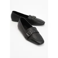 Forever & Always Noir Läder Platt Loafers Dam