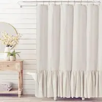 Warmth Home Enfärgad duschdraperi i bomullslinne med 12 krokar Vattentätt Blommigt Falbala Volangkant Volang Skalad fåll Dekor Badrum Toalett 152x183cm