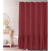 Warmth Home Enfärgad duschdraperi i bomullslinne med 12 krokar Vattentätt Blommigt Falbala Volangkant Volang Skalad fåll Dekor Badrum Toalett 137x183cm