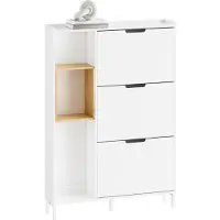 SoBuy Skoskåp smalt vit bambu 90x19x130 cm