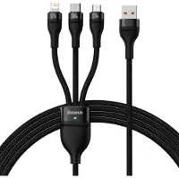 Baseus 3in1 USB-kabel Flash Series, USB-C + micro USB + Lightning, 100W, 1,2m (svart)