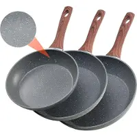 Vevor Stekpanna, Äggpannor i Aluminium, Set med 3 delar (250, 280, 325 mm), Robusta Stekpannor med Värmebeständigt Handtag, Kockens Köksredskap, För Gas, El, Induktion, Grå