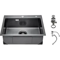 Vevor 68 cm diskbänk, toppmonterade diskhoar i 304 rostfritt stål, nedfällbar enkel ho med tillbehör, diskmaskin för husbil, förberedelsekök och bar (svart)