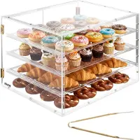 Vevor Bageridisplay, 4-våningars kommersiell bakverksdisplay, klar akrylbrödlåda för kök, festtårtskåp med magnetisk bakdörr för kakor och dessertmunkar, 22,4"x17,3"x15,9