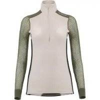 Aclima Women's WoolNet Hybrid Mock Neck Beige Melange/tarmac/jet Black