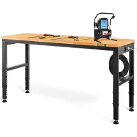 Vevor Arbetsbänk Justerbar Höjd, 122 cm B X 61 cm DX 97 cm H Garagebord med 72–97 cm Höjd och 900 kg Lastkapacitet, med Eluttag och Träskiva samt Metallram och Fotstöd, för Kontor/Hem