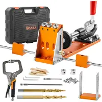 Vevor Pocket Hole Jig Kit, 34 st Pocket Hole Jig System med 11" C-klämma, fixtur, stegborrar, skiftnycklar, borrstoppringar, fyrkantiga drivbits, verktygslåda, för DIY snickeriprojekt, justerbar