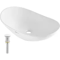 Vevor Ovalt handfat, 63 x 34 cm, badrumshandfat med bänkskiva, vita keramiska handfat ovanför bänkskivan, modernt handfat, välförpackat för badrum, hotell, toalett, husbil