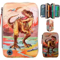 Dino World Triple Pencil Case LED Khaki Brown