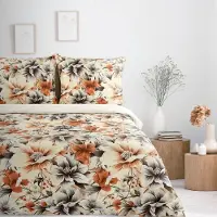 Eurofirany gul bomulls-satin påslakanset, 220x200 cm, med diskret mönster, andningsbart, hypoallergiskt, 125 GSM
