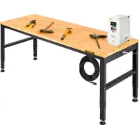Vevor Justerbar arbetsbänk, 907 kg kapacitet, 155 x 51 cm kraftig arbetsbänk med 68,8-91,4 cm höjdjustering, garagearbetsbänk med eluttag, lämplig för kontor, garage, verkstad