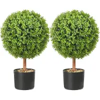 Vevor Konstgjorda Topiary Buxbomträd, 24 tum höga (2 stycken), Kullformad Konstgjord Topiary Växt med Krukor, Grön Feaux-växt med Utbytbara Blad och Port för Dekorativa Inomhus-/Utomhus-/Trädgårdsträd