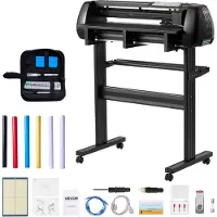 Vevor vinylskärmaskin, 720 mm max matningsbredd, dubbla blad, justerbar kraft och hastighet, LED-display, vinylplotterskärare med skrivarpaket med klistermärkesark, transferfilm, Signmaster-programvar
