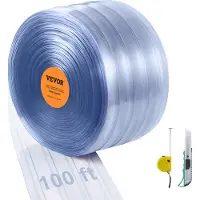 Vevor Gardinremsa, 100 fot längd x 12 cm bredd x 0,12 cm tjocklek, genomskinlig ribbad PVC-gardinremsa i bulk, dörrlister av plast för dörröppning till stormarknad, garage, lager, ladugård, husdjurshu