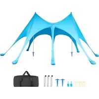 Vevor Strandtält Solskydd, UPF50+ Solskydd, 2,8 m hög, 6,1 x 4 m, Enkelt Pop-Up Strandtak med Sandsäckar, Stabilitetsstänger, Sandskyfflar, Bärbar Skugga för Familjeutflykter, Camping, Fiske