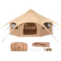 Vevor Canvas Tält, 4 Säsonger 5 m/16,4 ft Bell Tält, Canvas Tält för Camping med Spisuttag, Andningsbart Yurt Tält för upp till 8 Personer, Familjecamping Utomhus Jaktsällskap