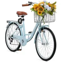 Vevor Cruisercykel, 7-växlad, 26-tums ljusblå strandcruisercykel med stor korgkapacitet och bakre pakethållare, säker och robust cruisercykel med justerbar sadel, passar för cykling, träning och shopp