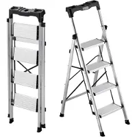 Vevor 4-stegsstege, hopfällbar pall med bred halkfri pedal och bekvämt handtag, bärbar aluminiumstege med kapacitet på 150 kg, mångsidig för kök, hem, lager och kontor, silver