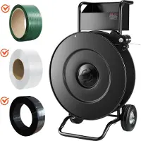 Vevor bandvagn, lämplig för PET/PP/stålbandningsrullar med kärnstorlek 20,3/40,6 cm, kraftig bandningsdispenser utrustad med uppgraderad trumbroms, inbyggt rymligt fack för verktyg