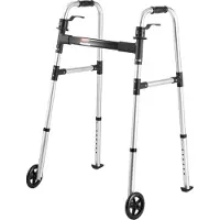 Vevor Hopfällbar rullator, hopfällbar rullator med 2 knappar, solida hjul och justerbar höjd i 8 nivåer, 159 kg last, lättviktigt gånghjälpmedel i aluminium, framhjuliga rullatorer för seniorer och vu