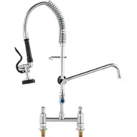 Vevor kommersiell kran med förspolningsmunstycke, 66 cm höjd, 20,3 cm mitt, 30,5 cm svängpip, däckmonterad köksblandare, mässingskonstruktion med neddragbar spolning, för 1/2/3-facks diskho