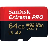 SanDisk Extreme Pro - Flash-minneskort (microSDXC till SD-adapter inkluderad) - 64 GB - A2 / Video Class V30 / UHS-I U3 / Class10 - mikroSDXC UHS-I