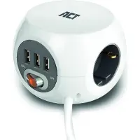 ACT grenuttagskub (PDU) med 3 typ F-uttag, 3 USB-A-portar, 3 m