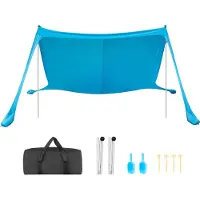 Vevor Strandtält Solskydd, UPF50+ Solskydd, 2 m högt, 3,4 x 3,4 m, Enkelt Pop-Up Strandtak med Sandsäckar, Stabilitetsstänger, Sandskyfflar, Bärbar Skugga för Familjeutflykter, Camping, Fiske