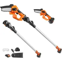 Vevor 2-i-1 sladdlös stolpsåg &amp; minimotorsåg, 20V 2Ah batteristångmotorsåg, 5" kapkapacitet 8 ft räckvidd polsåg för grenkapning och trädbeskärning (batteri och bladskydd ingår)