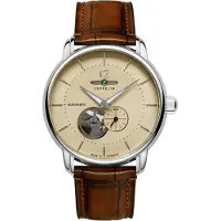 Zeppelin LZ-120 Bodensee läderrem beige öppen hjärturtavla automatisk 81661 herrklocka beige