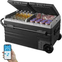 Vevor Bilkylskåp, 12 Volt Bilkylskåp, 115 L Dubbla Zoner Bärbar Frys med Hjul och Handtag, -4℉-68℉, 12/24V DC och 100-240V AC Kompressorkylskåp för Utomhus, Camping
