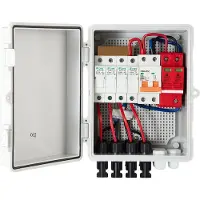 Vevor PV-kombinationsbox, 4-strängad, solkombinationsbox med 15A märkströmssäkring, 63A brytare, åskskydd och solkontakt, för solpanelsystem på/av elnät, IP65 vattentät 17 x 23 x 11 cm