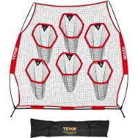 Vevor 2438.4x2438.4mm Fotbollsträningskastnät, Träningskastnät med 6 målfickor, Knutlöst nät inkluderar remmar och bärbar bärväska, Förbättrar QB-kastnoggrannhet, Röd