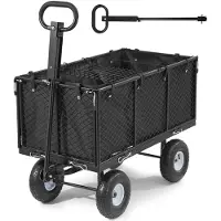 Vevor Trädgårdsvagn, 544,3 kg, Kraftig stålhandvagn, Trädgårdsvagn Utomhustransportvagn med 10-tums däck, Justerbart handtag, Avtagbara sidopaneler, Kan monteras på ATV eller traktor, Svart