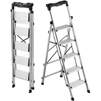 Vevor 5-stegsstege, hopfällbar pall med bred halkfri pedal och bekvämt handtag, bärbar aluminiumstege med kapacitet på 150 kg, mångsidig för kök, lager, hushåll och kontor, silver