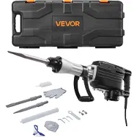 Vevor Rivningshammare, 2800 W kraftfull elektrisk tryckluftshammare, 1200 slag/min betongbrytare med spetsmejsel, plattmejsel, bärväska, handskar, för betong, vägg, tegel, kakel och grund